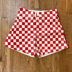 Jungmaven Red and White Checkered Venice Shorts unisex size s